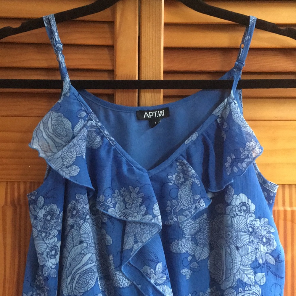 Cotton Blue ruffle cinched at waist blouse✨